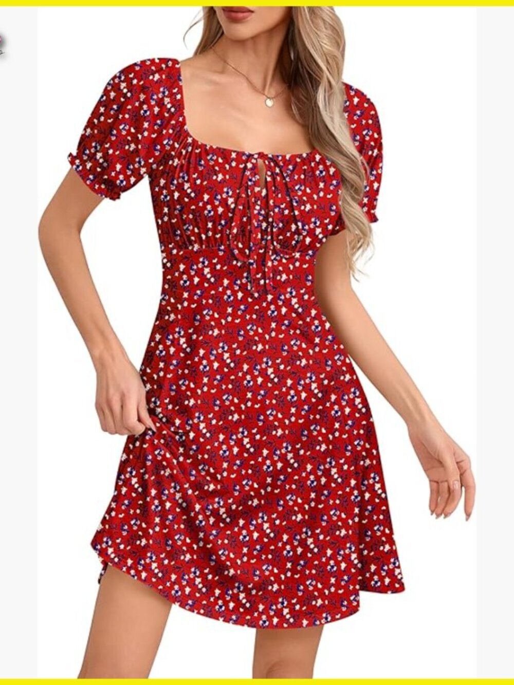 Off Shoulder Puff Sleeve A-Line Floral Print Summer Casual Flowy Dress